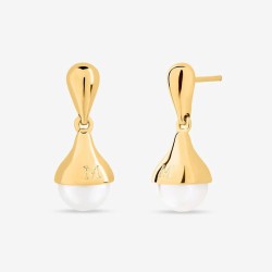 Drop Pearl Earrings – 18k gold-plated silver – round white 8 mm pearl (Majorica)