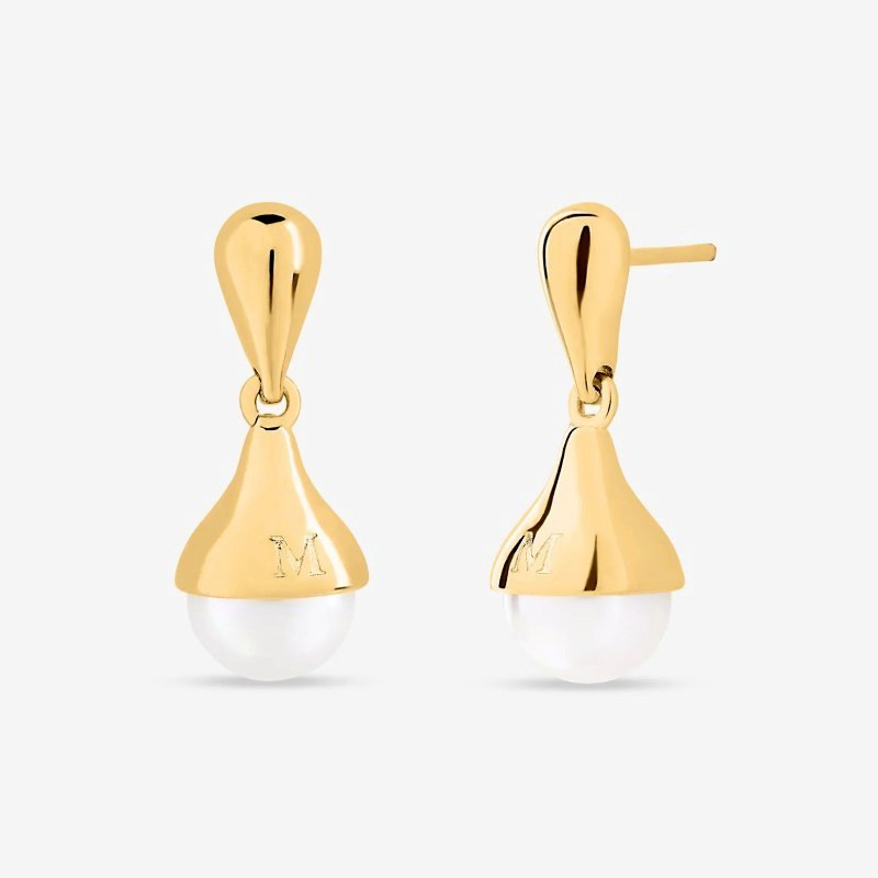 Pendiente Perla Drop - plata baño oro 18k - perla redonda blanca 8 mm (Majorica)