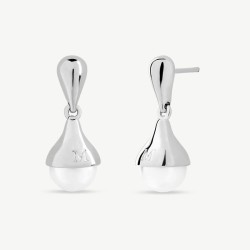 Pendiente Perla Drop - plata rodiada - perla redonda blanca 8 mm (Majorica)