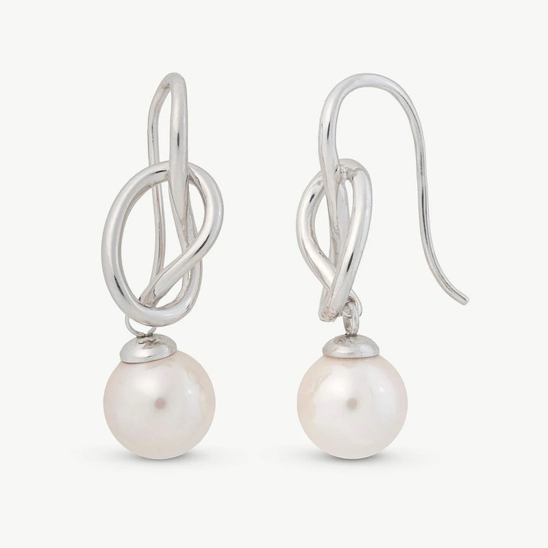 Pendiente Perla Sicilia - plata rodiada - perla blanca redonda 10 mm (Majorica)