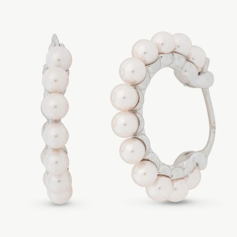 Pendiente Perla Ada - plata rodiada - perla redonda blanca 3 mm / Aro (Majorica)