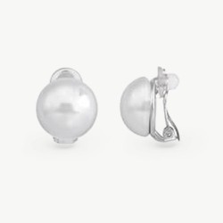 Pendiente Perla Mabe - plata rodiada - perla blanca redonda 14 mm (Majorica)