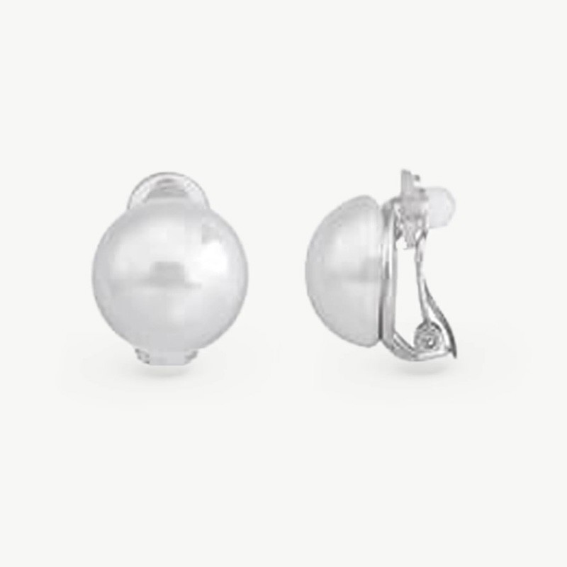 Pendiente Perla Mabe - plata rodiada - perla blanca redonda 14 mm (Majorica)