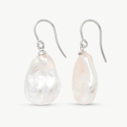 Keila Pearl Earrings – rhodium-plated silver – wild white 20 mm pearl (Majorica)