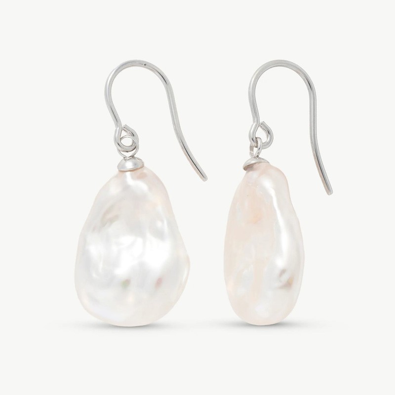 Pendiente Perla Mabe - plata rodiada - perla blanca salvaje 20 mm (Majorica)