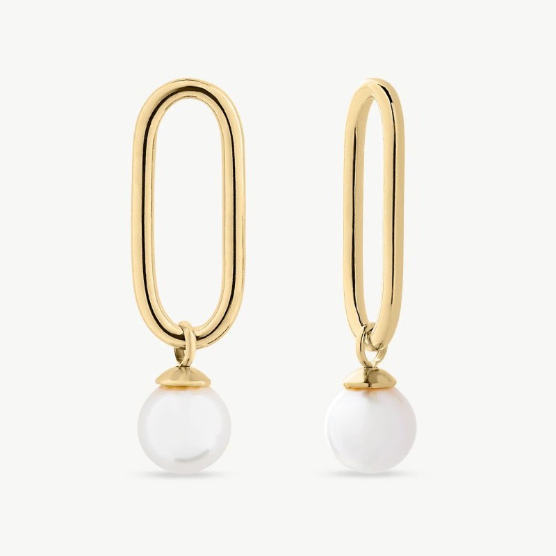 Links Pearl Earrings – 18k gold-plated silver – round white 6 mm pearl (Majorica)