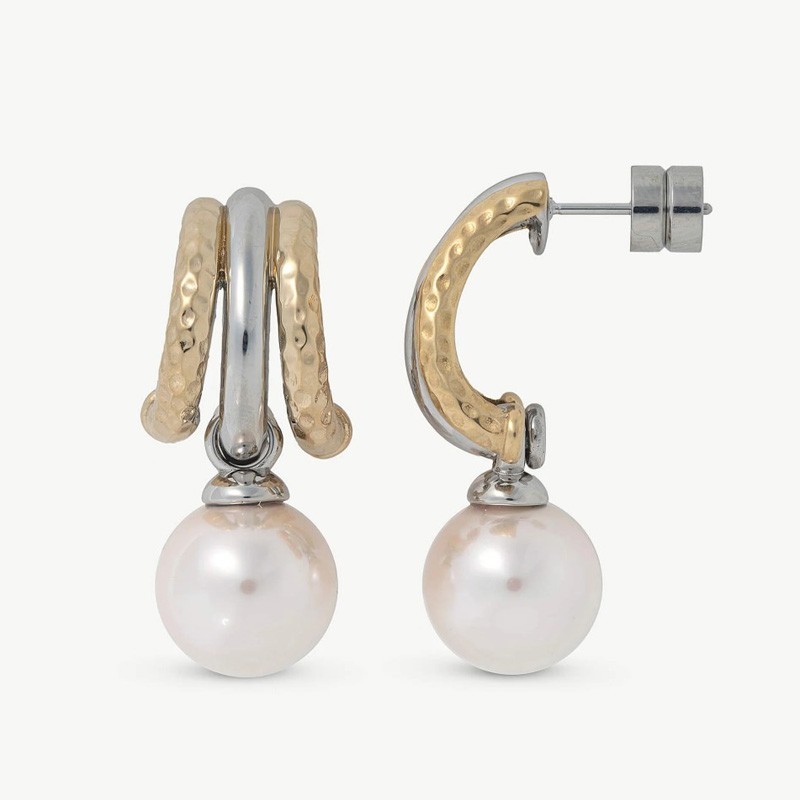 Formentera Pearl Earrings – steel – round white 12 mm pearl (Majorica)