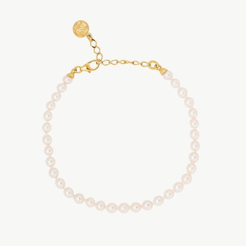 Ballet Pearl Bracelet – 18k gold-plated silver – round white 4 mm pearl (Majorica)