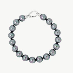 Lyra Pearl Bracelet – rhodium-plated silver – round grey 10 mm pearl (Majorica)