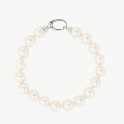 Lyra Pearl Bracelet – rhodium-plated silver – round white 10 mm pearl (Majorica)