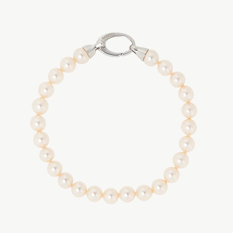 Lyra Pearl Bracelet – rhodium-plated silver – round white 6 mm pearl (Majorica)