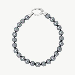 Lyra Pearl Bracelet – rhodium-plated silver – round grey 6 mm pearl (Majorica)