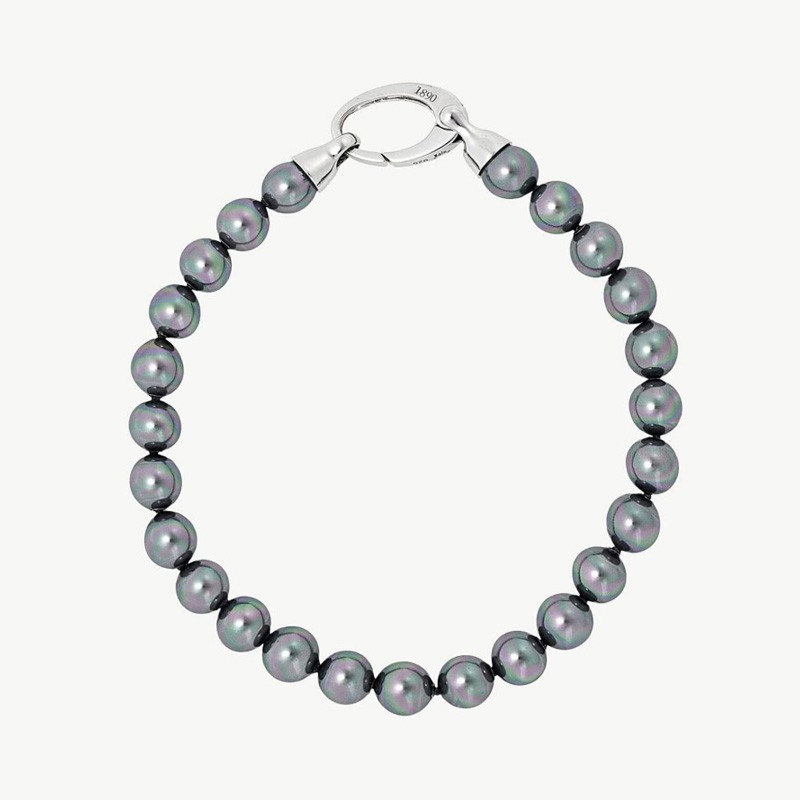 Lyra Pearl Bracelet – rhodium-plated silver – round grey 6 mm pearl (Majorica)