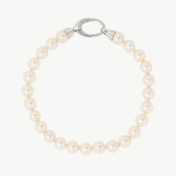 Lyra Pearl Bracelet – rhodium-plated silver – round white 8 mm pearl (Majorica)
