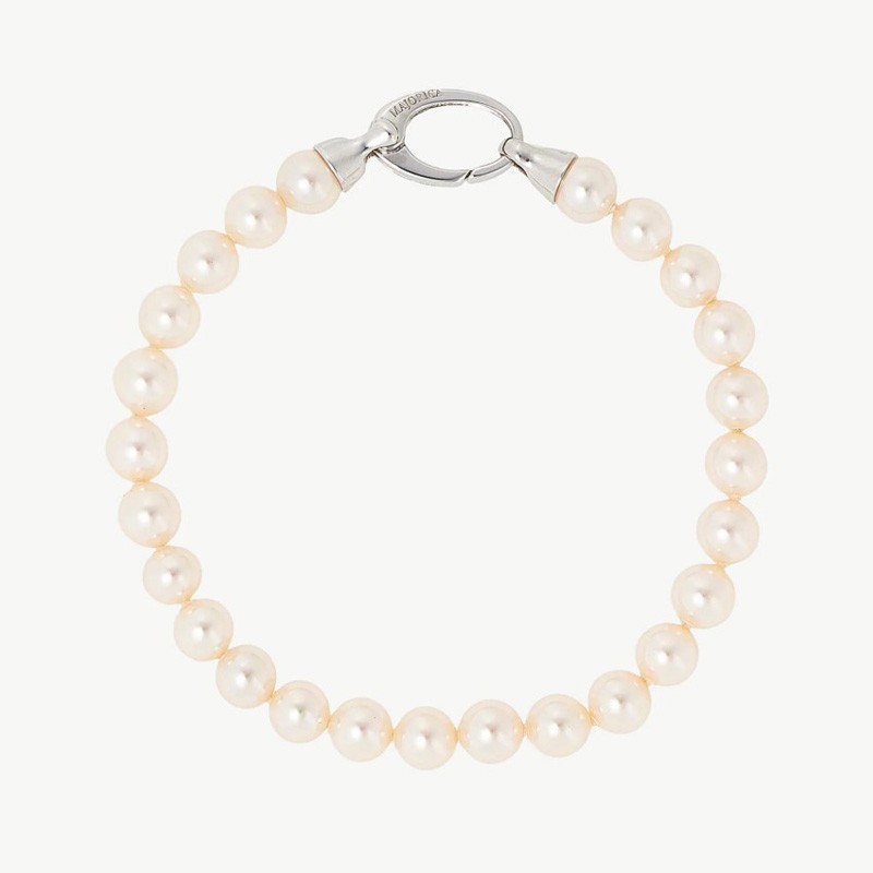 Lyra Pearl Bracelet – rhodium-plated silver – round white 8 mm pearl (Majorica)