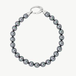 Lyra Pearl Bracelet – rhodium-plated silver – round grey 8 mm pearl (Majorica)
