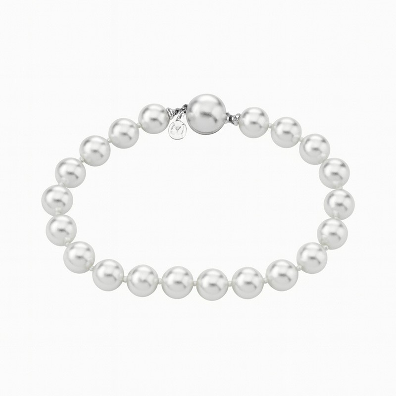 Pulsera Perla Lyra - plata rodiada - perla redonda blanca 8 mm, cierre perla (Majorica)