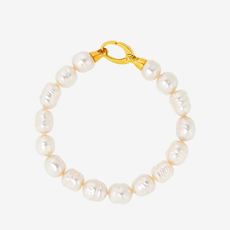 Agora Pearl Bracelet – 18k gold-plated silver – baroque white 8 mm pearl (Majorica)