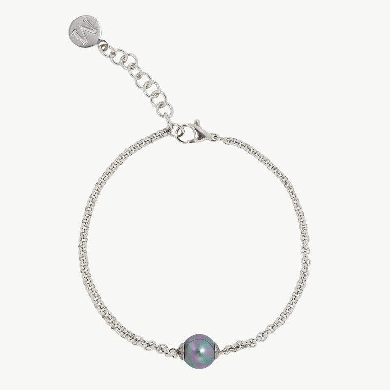 Nuada Pearl Bracelet – stainless steel – round grey 8 mm pearl (Majorica)