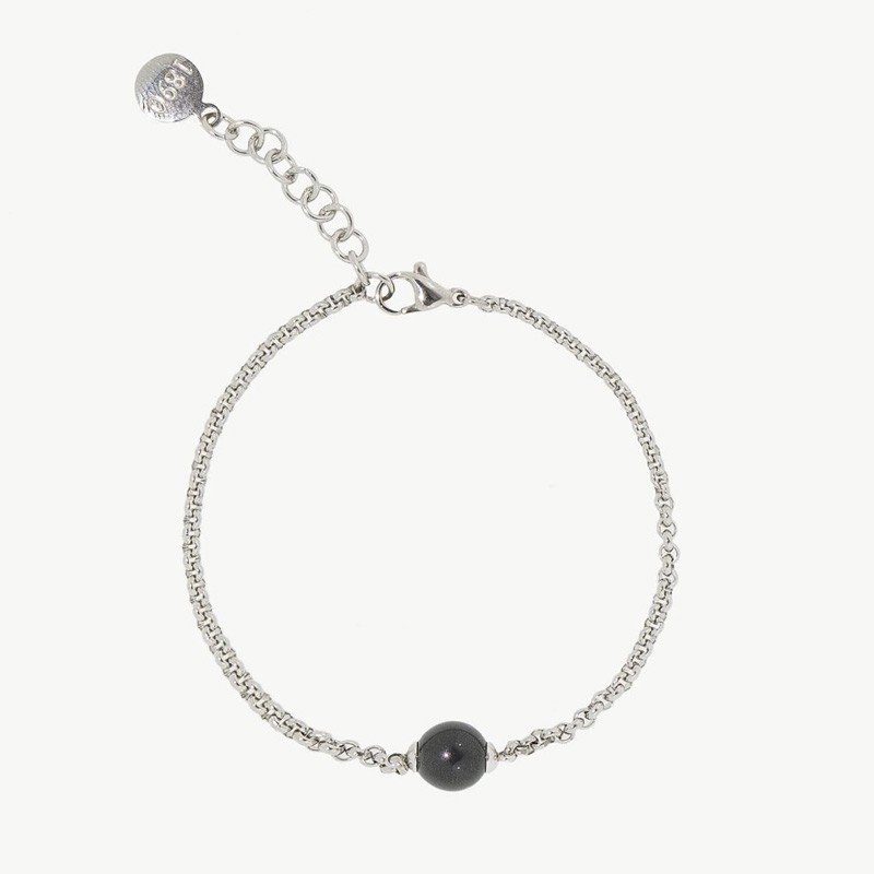 Nuada Pearl Bracelet – stainless steel – round black 8 mm pearl (Majorica)