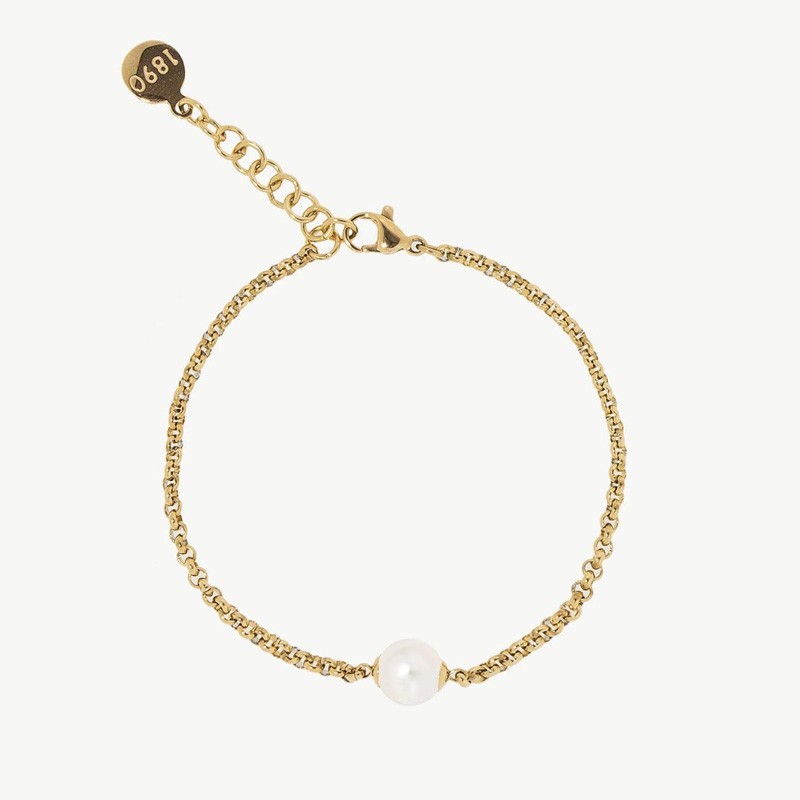 Nuada Pearl Bracelet – gold-tone steel – round white 8 mm pearl (Majorica)