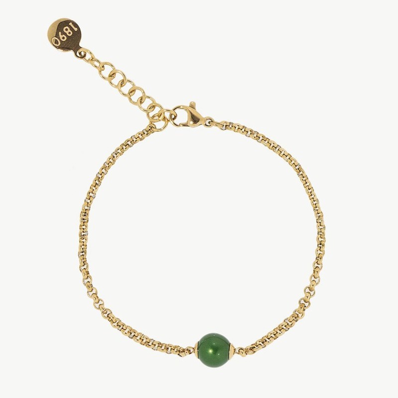Nuada Pearl Bracelet – gold-tone steel – round green 8 mm pearl (Majorica)
