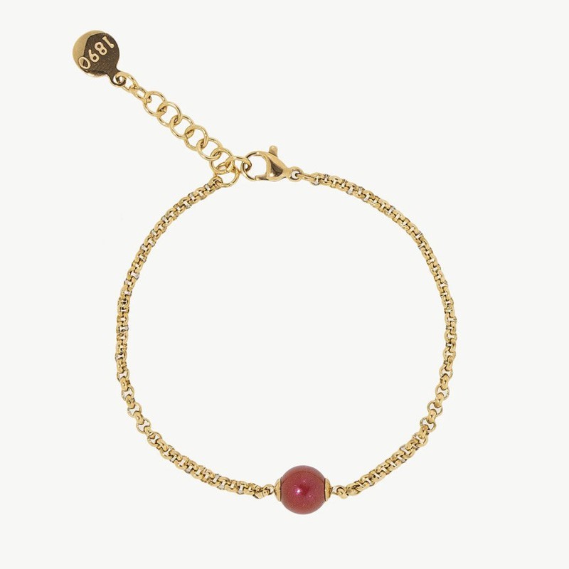 Pulsera Perla Nuada - acero baño oro 18k - perla redonda roja 8 mm (Majorica)