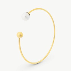 Aura Pearl Bracelet – gold-tone steel – round white 8 mm pearl (Majorica)