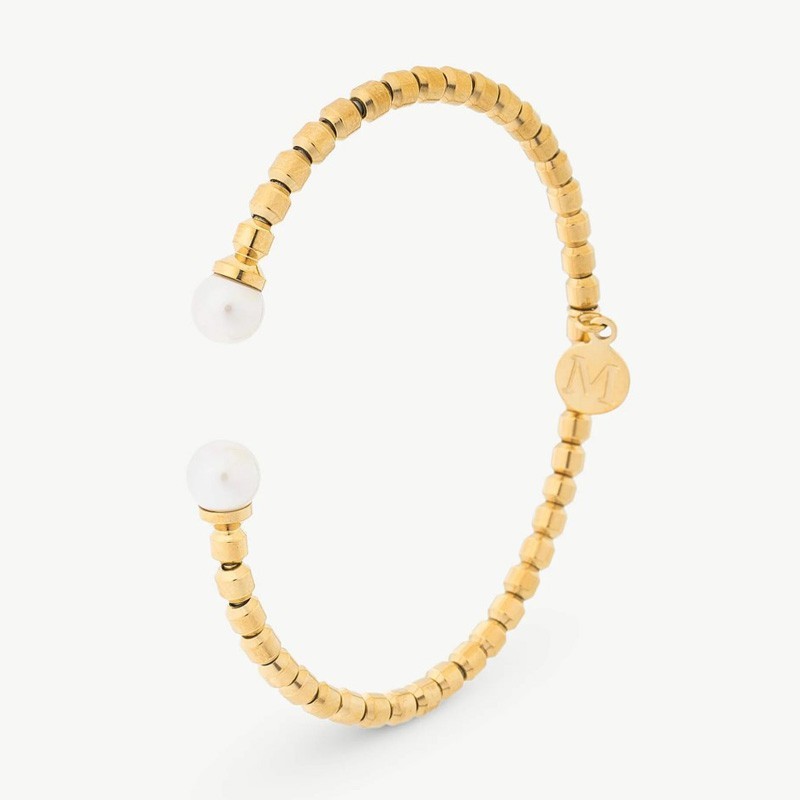 Carmen Pearl Bracelet – gold-tone steel – round white 7 mm pearl (Majorica)