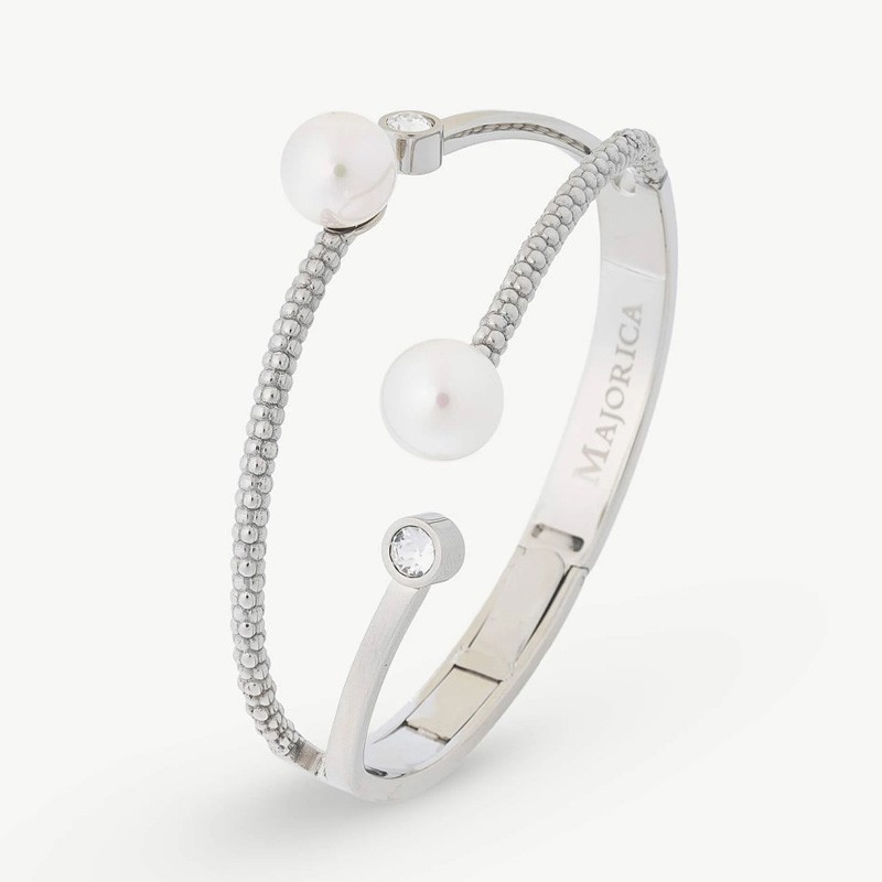 Pulsera Perla Planet - acero inoxidable - perla redonda blanca 10 mm con circonitas (Majorica)