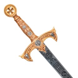 Espada Templaria con grabado al ácido, oro (acero inoxidable) Marto Toledo - frontal