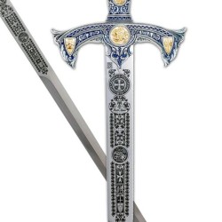 Espada Templaria con grabado al ácido, plata (acero inoxidable) Marto Toledo - hoja