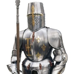 Medieval Armor with Lion Shield, full size (steel) Marto Toledo – Helmet and chest detail