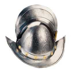 Capacete Conquistador Grabado Decorado Oro, Tamaño natural (acero inoxidable) Marto Toledo - frontal