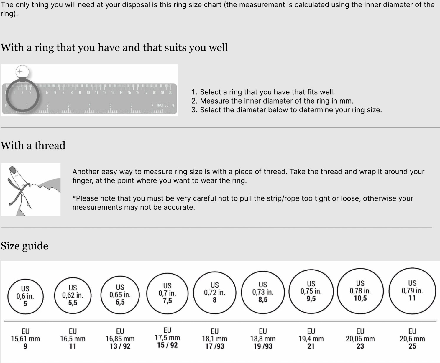 Majorica ring size guide